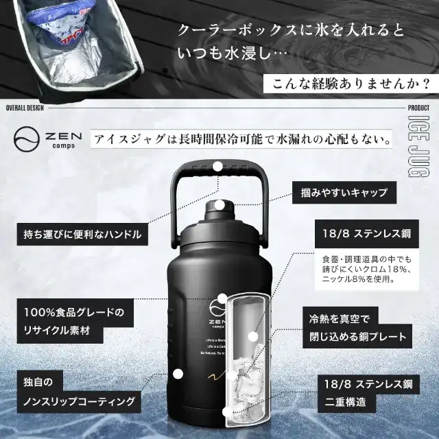 ZEN Camps アイスジャグ (1.9L / 3.8L) 特長