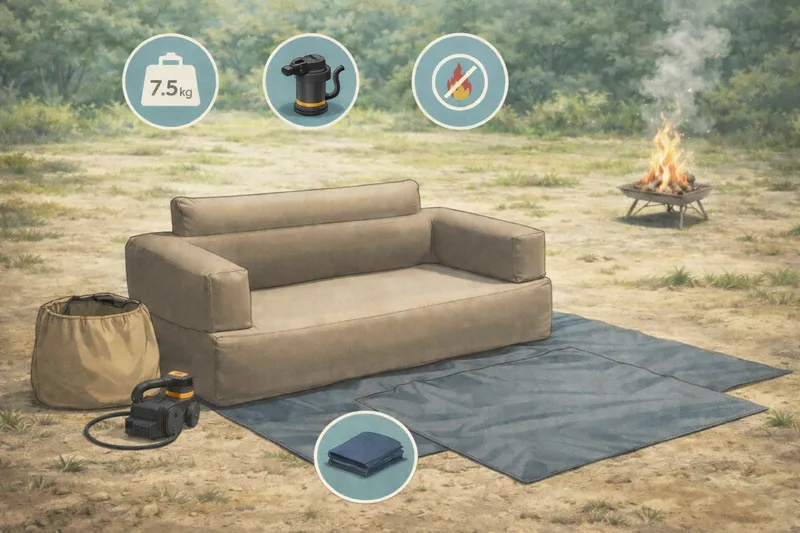 キャンプ用エアーソファー購入前の注意点を解説したイラスト