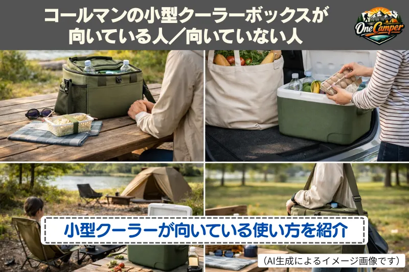 コールマンの小型クーラーボックスが向いている使い方のイメージ
