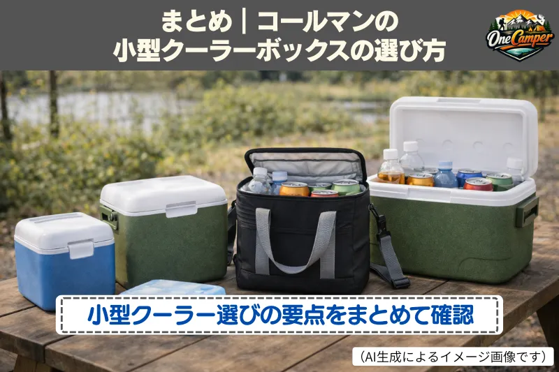 コールマンの小型クーラーボックスの選び方をまとめたイメージ