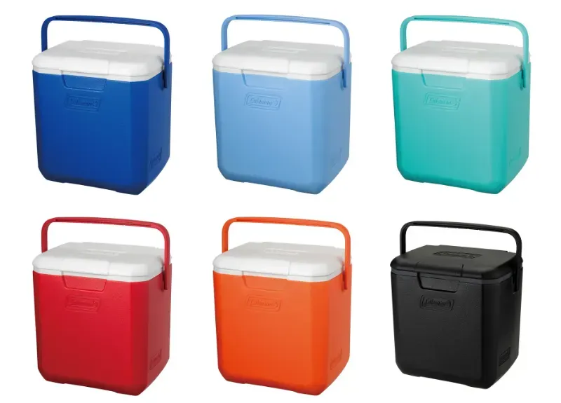 コールマン テイク9の基本カラー6色が並んだ小型クーラーボックスの比較写真
