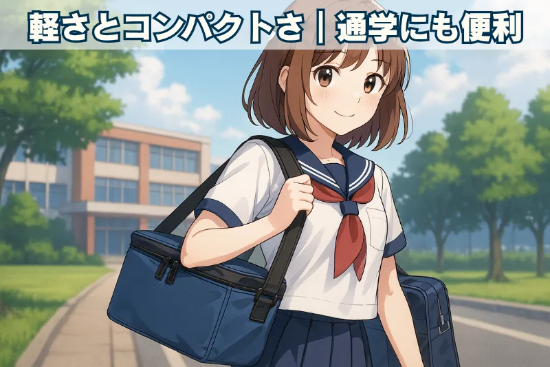 軽くてコンパクトなクーラーボックスを肩から下げている女子部員のイラスト