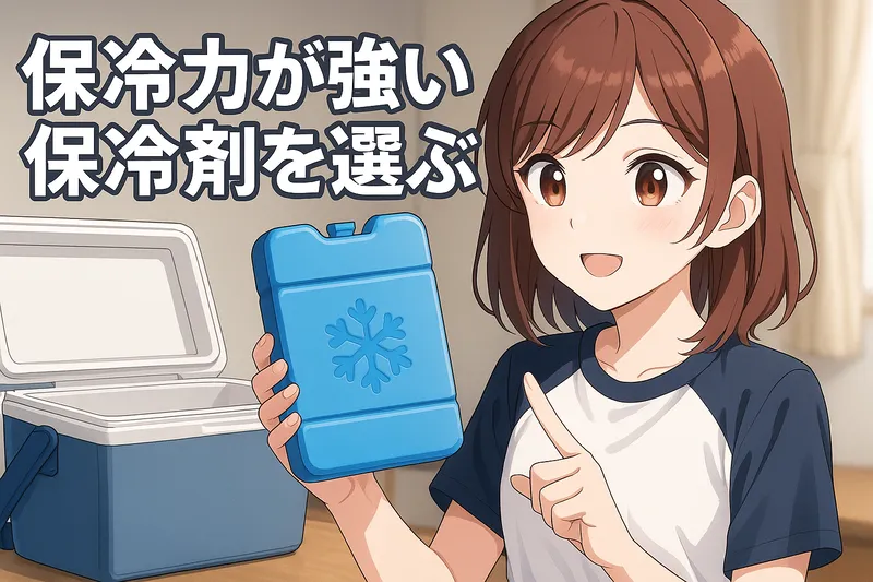 高性能保冷剤を選ぶ女子部員のアニメ風イラスト