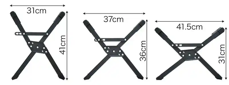 X字型のクーラーボックススタンドで高さ調整を3段階できることを表している画像