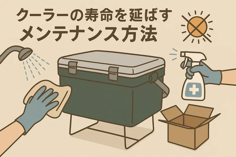 クーラーボックスの寿命を延ばすためのメンテナンス方法を説明する図解