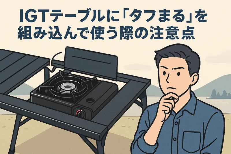 IGTテーブルにタフまるを組み込んで使う際の注意点を説明するイラスト。