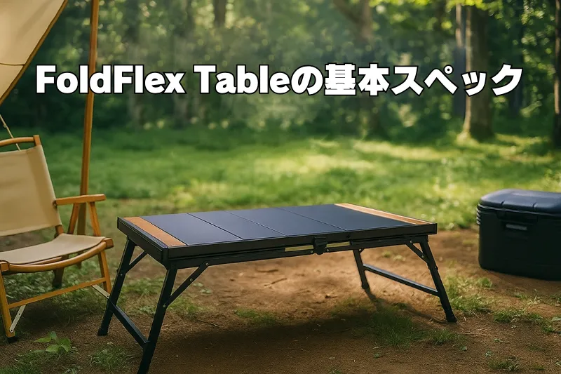 ZENキャンプ(ZEN Camps)の『FoldFlex Table』のサイズ感がわかるようにキャンプサイトで設置されたシーン